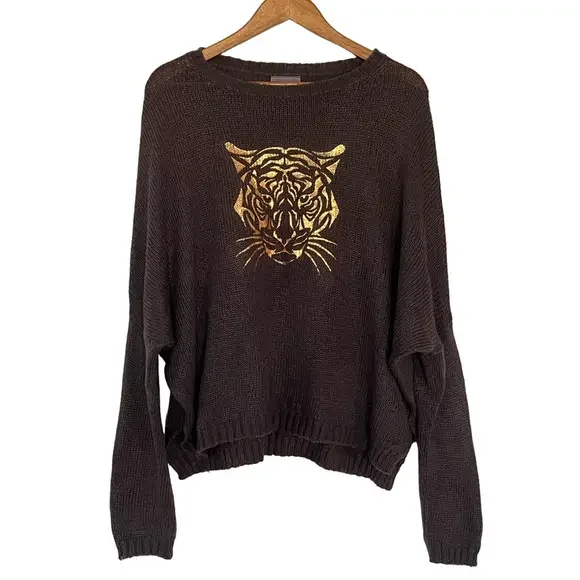 Wooden Ships Copper Tiger Face Oversized Sweater in Brown Mohair Wool Size M/L - Picture 6 of 11